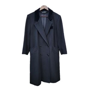 Vintage Wool Velvet Full Length Black Dark Academia Dress Coat Medium Corpcore